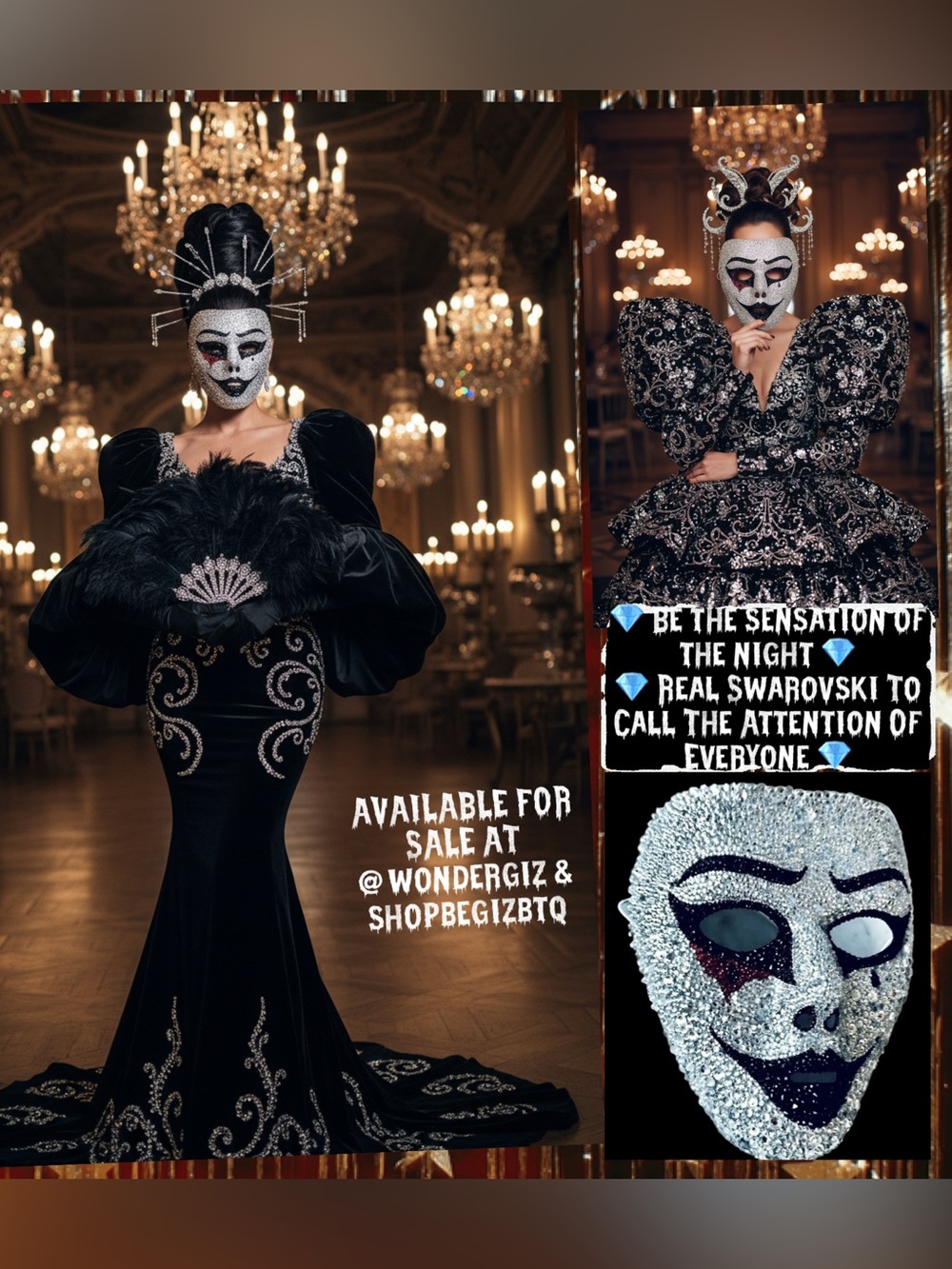 🆕Rhinestone Bedazzled Masquerade Bling Face Mask For Halloween,Mardi Grass &More